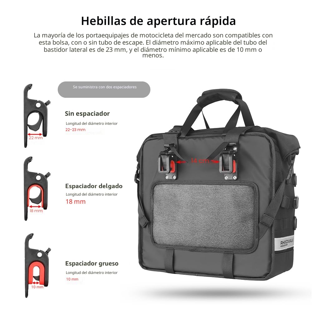 Rhinowalk Bolsas laterales impermeables 25L para moto aventura deportiva negro