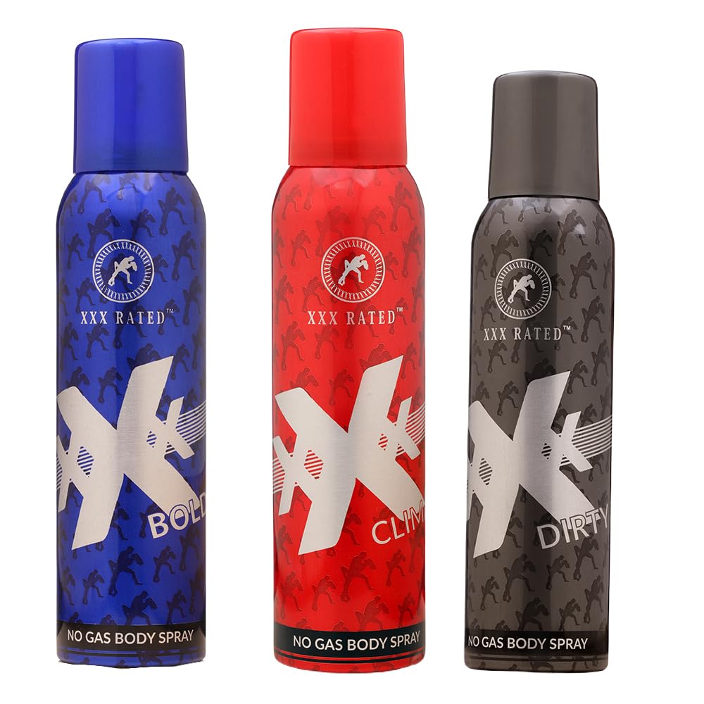 XXX Rated Bold, Climax & Dirty No Gas Body Spray Combo | Intense, Fresh & Bold Fragrance | 120 ml Each