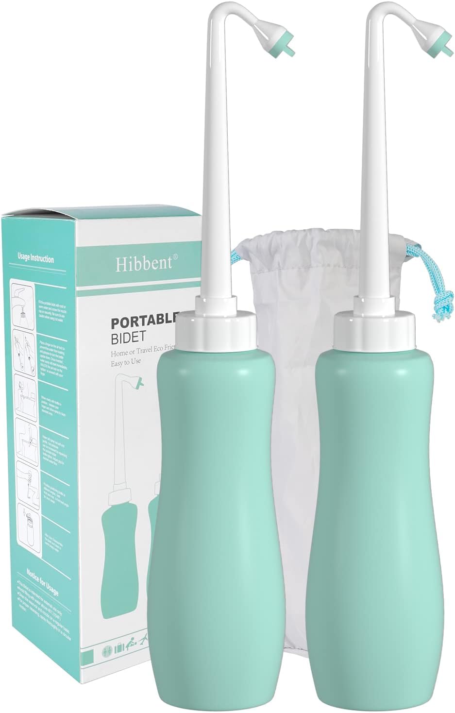 Hibbent 2 Pack 650ml Portable Bidet Sprayer for Women or Men, Handheld Travel Bidet for Personal Hygiene, Jet Spray Bottle for Toilet & Bathroom, Peri Bottle for Postpartum Care, Travel Bag, Green