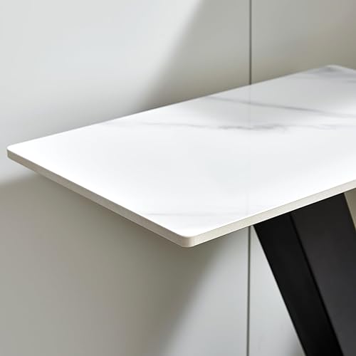 Miniatura 5 de Mesa consola moderna de 51.17 pulgadas, mesas de entrada, mesas de sofá con mesa de piedra sinterizada y base de metal, mesas decorativas estrechas
