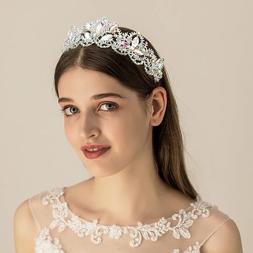 Miniatura 4 de Exacoo Tiaras plateadas para mujer, coronas de cristal para niñas, aurora boreal, boda, novia, princesa, graduación, fiesta, accesorios para el