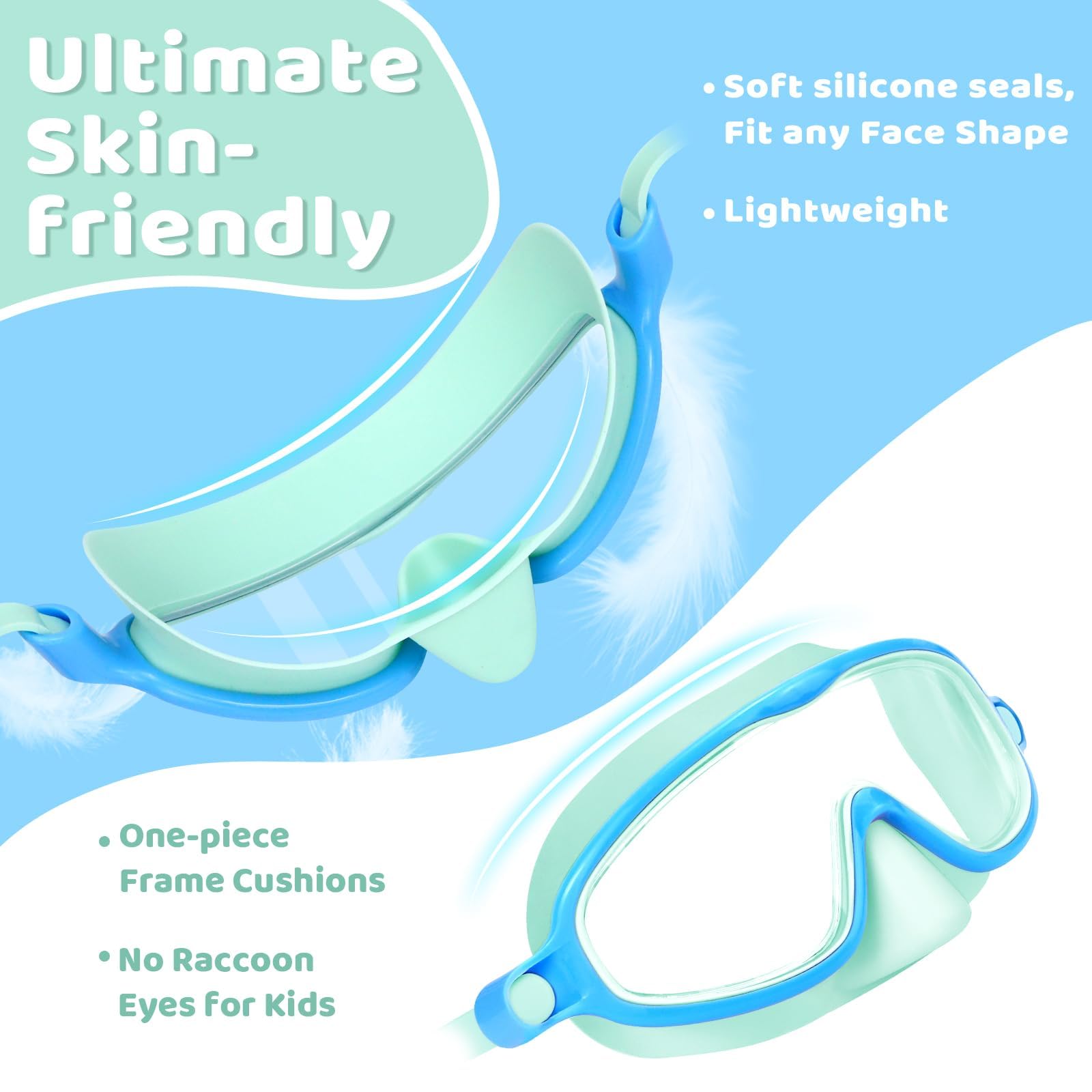 Vvinca Lot de 2 lunettes de natation pour enfants avec cache-nez, masque de plongée large vue anti-buée, UV, anti-éclats pour enfants de 3 à 6 ans