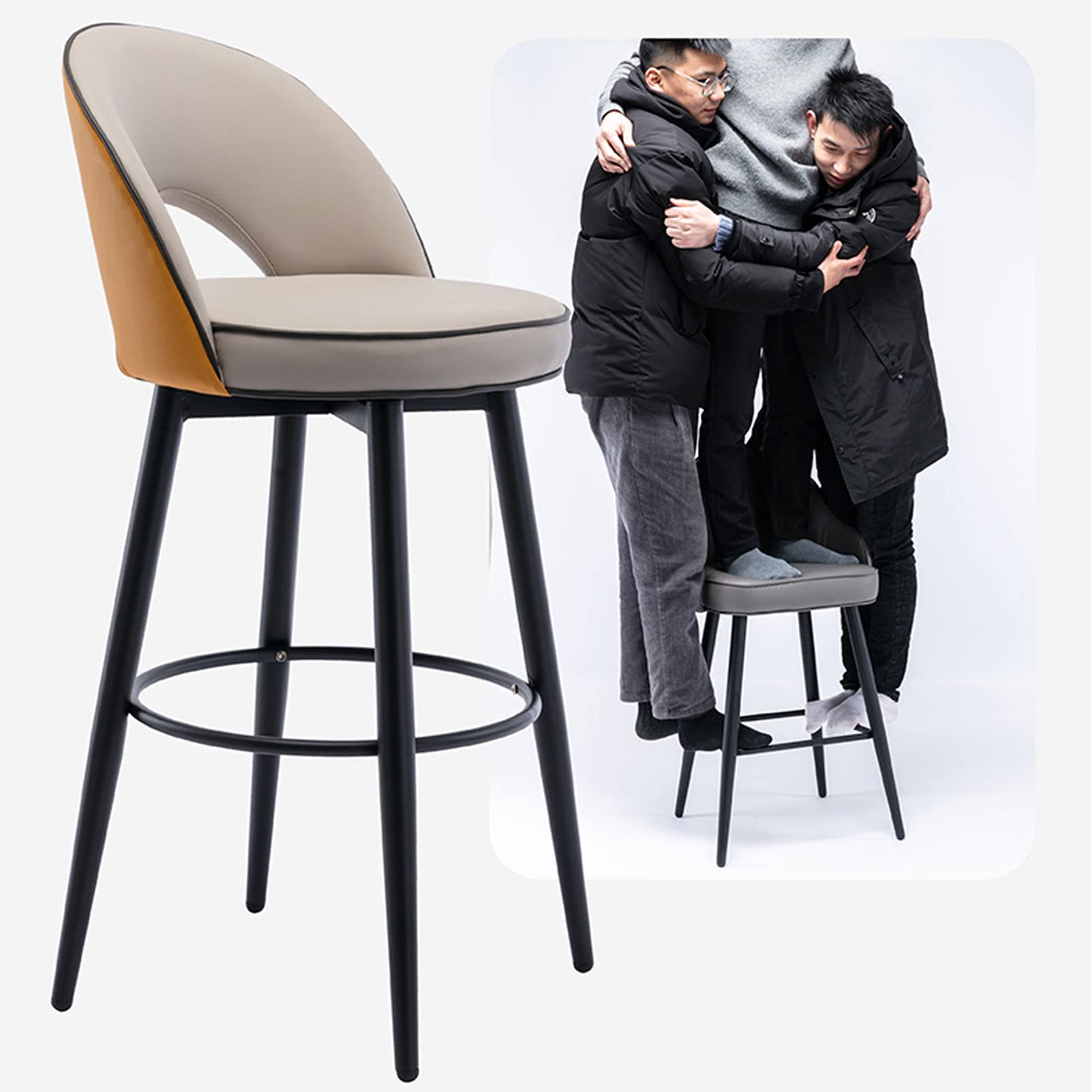 Rodzinny stołek barowy Wysoki stołek Obrotowy stołek barowy Zestaw 2 szt. Taborety tapicerowane wysokiej jakości skórą PU z oparciem do pubu Home Bar Jadalnia (C 72 cm Wysokość siedzenia) Made in