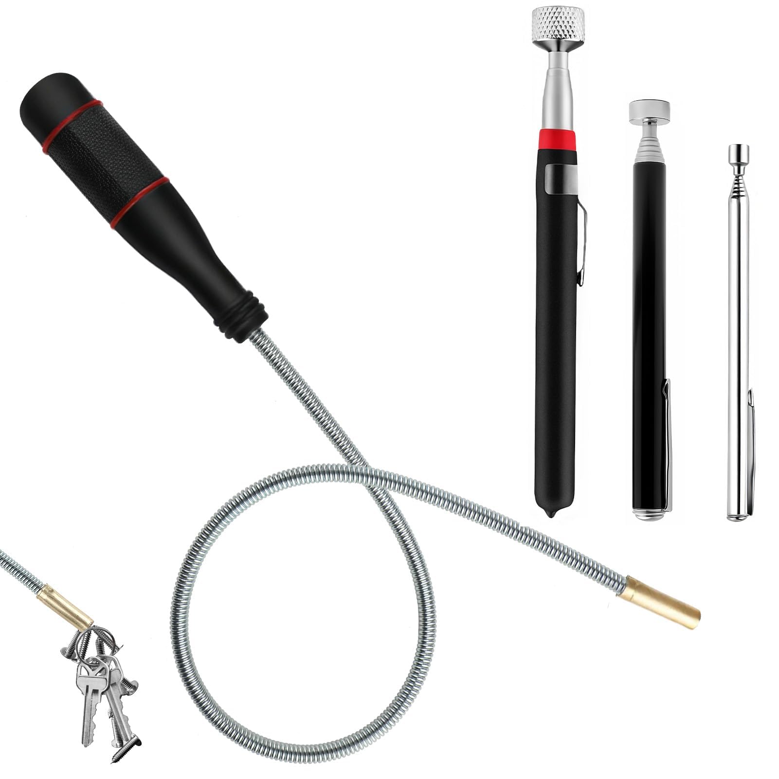 Iman Telescópico Flexible 4 Piezas Herramienta Recogida Tornillos Tuercas Pernos 1.5LB/5LB/10LB