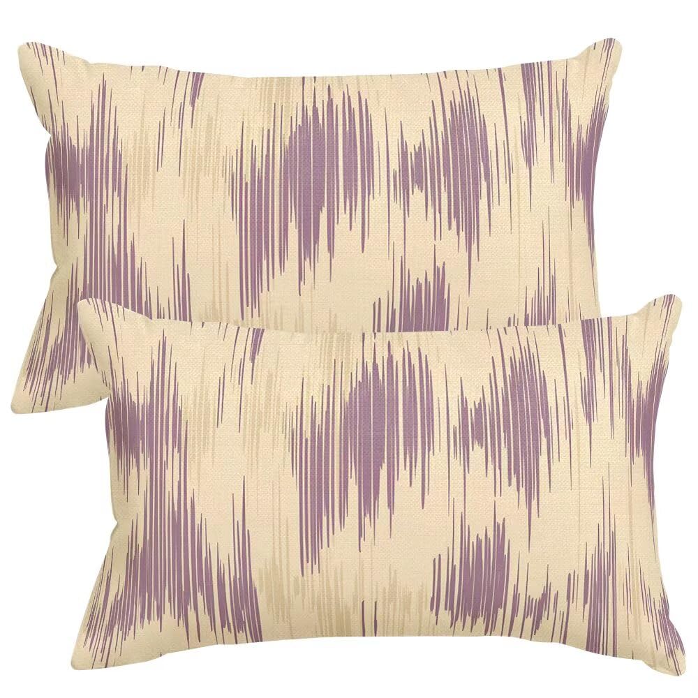 Cushion Covers 20cm x 30cm Purple Lines Cushion Cover 8 x 12 Inches Pack of 2 Throw Pillow Covers Retro Abstract Sofa Cushions Polyester Linen Pillowcases for Living Room Bedroom Home Decor -SC515