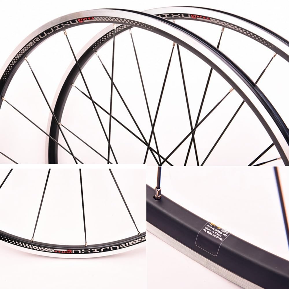 LSRRYD 700C Radsatz Ultraleichte Carbonfaser Naben Rennrad Laufrad Felgenbremse Schnellspanner Kassette 8-11 Gang Aluminium Legierung Felgen Flache Speichen (Color : Gold Hub, Size : 700C) Sport & Freizeit