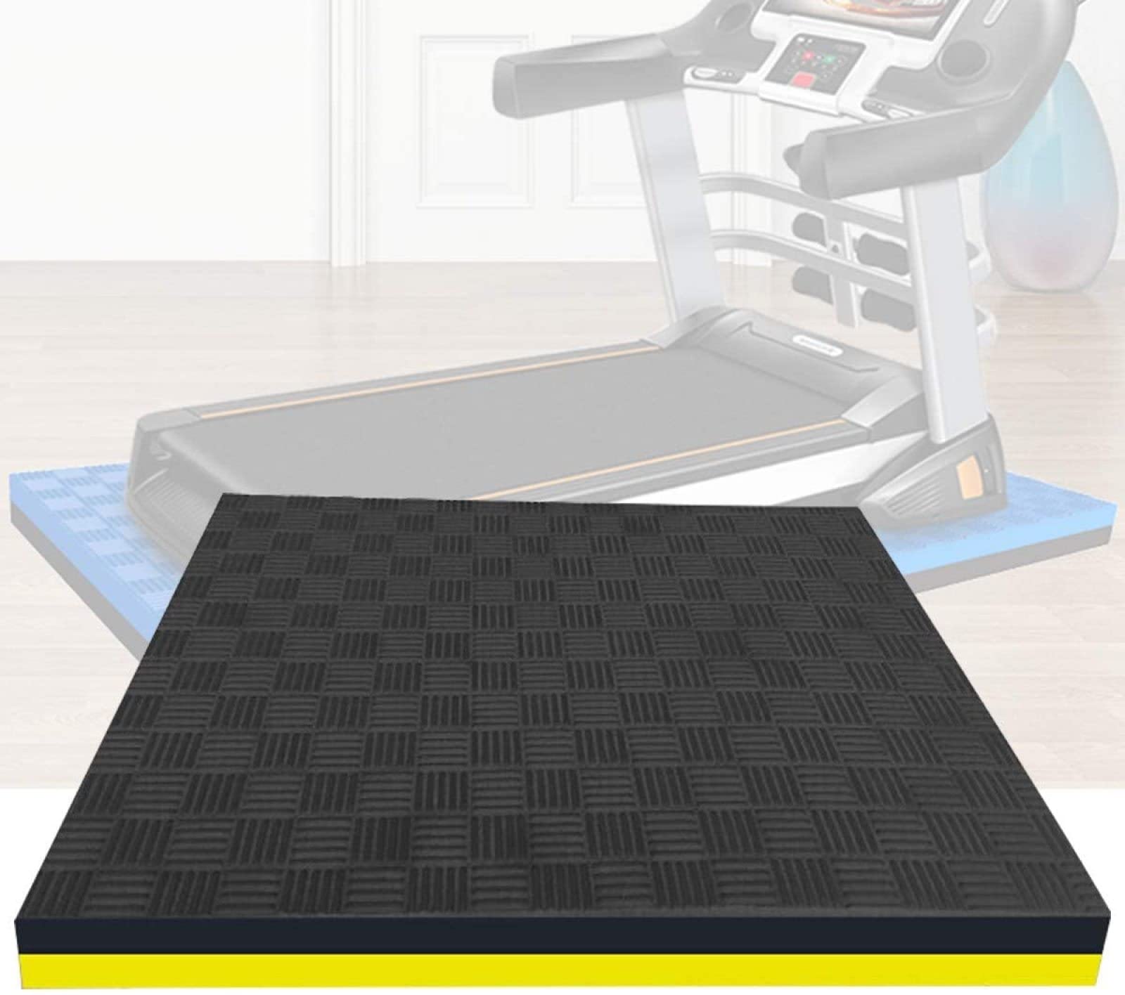 Tappetino per Tapis roulant，tappeti per Palestra in casa， Tappeto Antiscivolo Antivibrazione Protezione del Pavimento （Materiale: Eva）,Black+Yellow-160×80×2.5cm