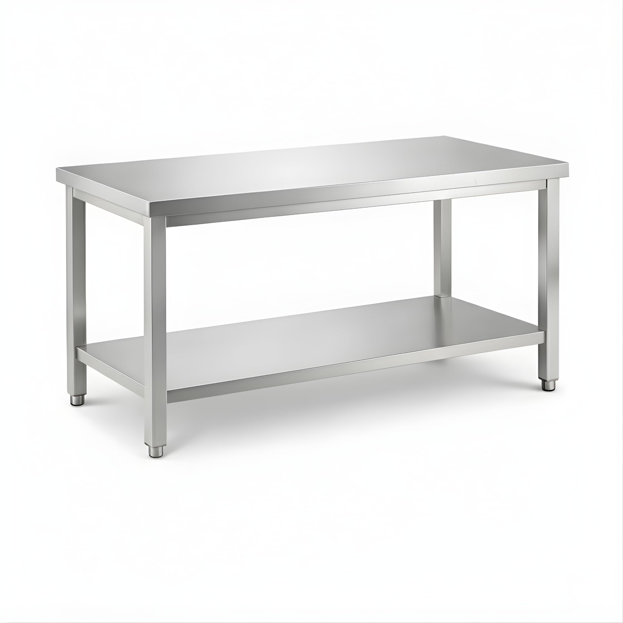 Mesa de Trabajo de Acero Inoxidable AISI 304 para Preparación de Alimentos, Mesa Industrial Profesional con Estante Inferior y Patas Regulables, Cocina y Hostelería (1500 x 600 x 850 mm)