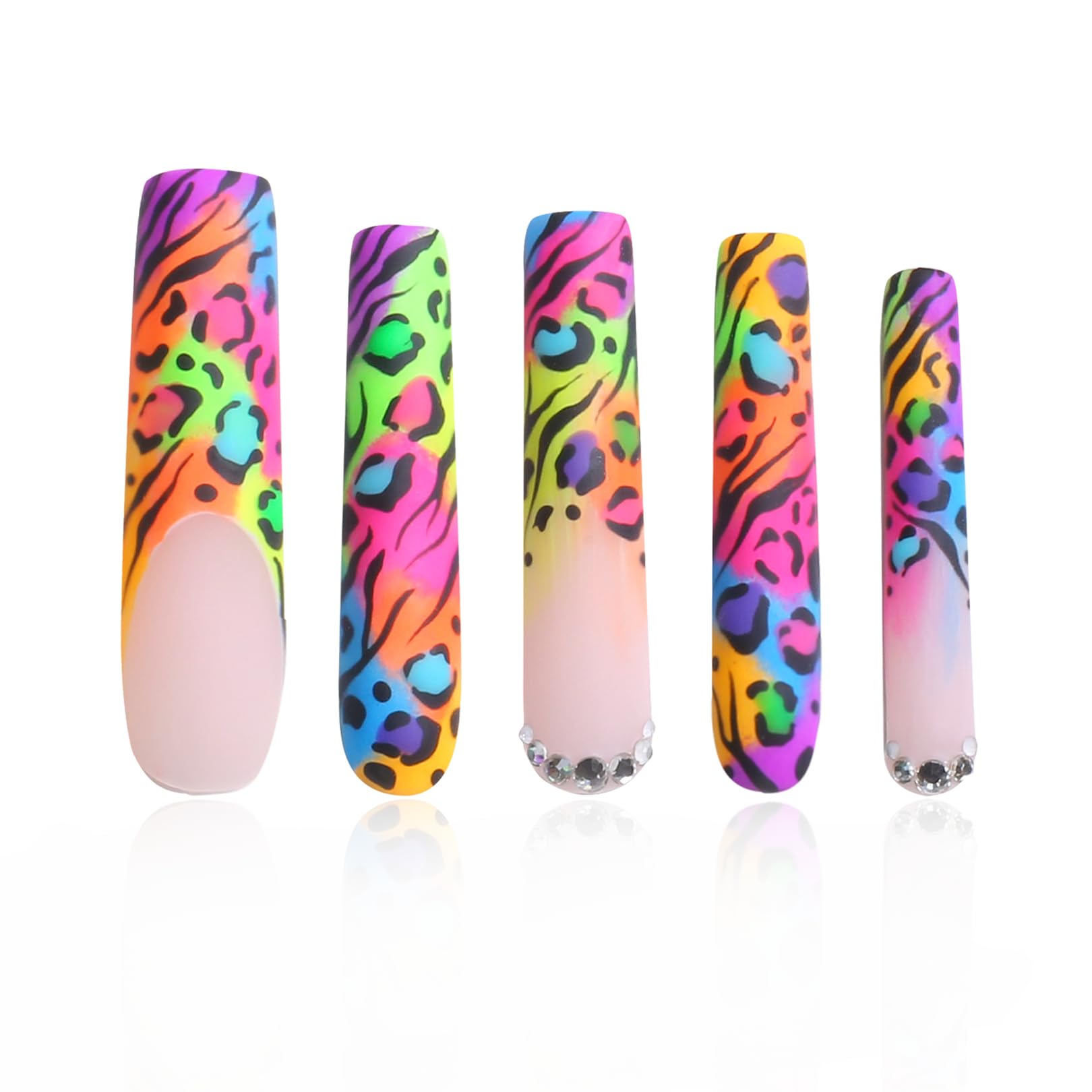 LOVFUL Press on Nails Illusion | Handmade with Full Covered Crystals | Reusable Fake Nails | Square | H123-S, pink