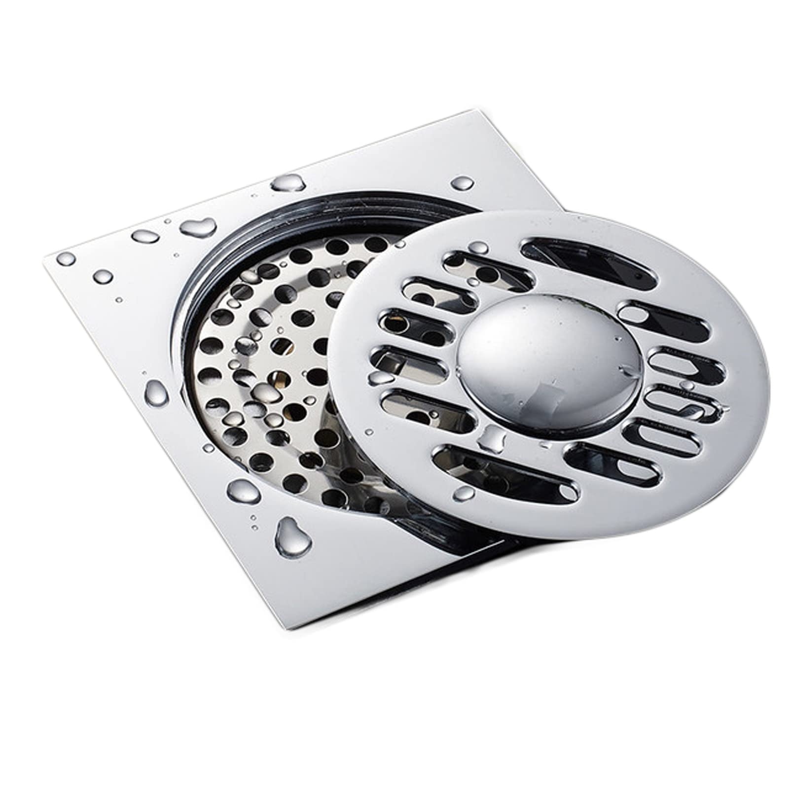 Floor Drain， Bathroom Floor Shower Drain Double Layer Bathtub Shower Drainer Stainless Steel Square Drainage(Gold)