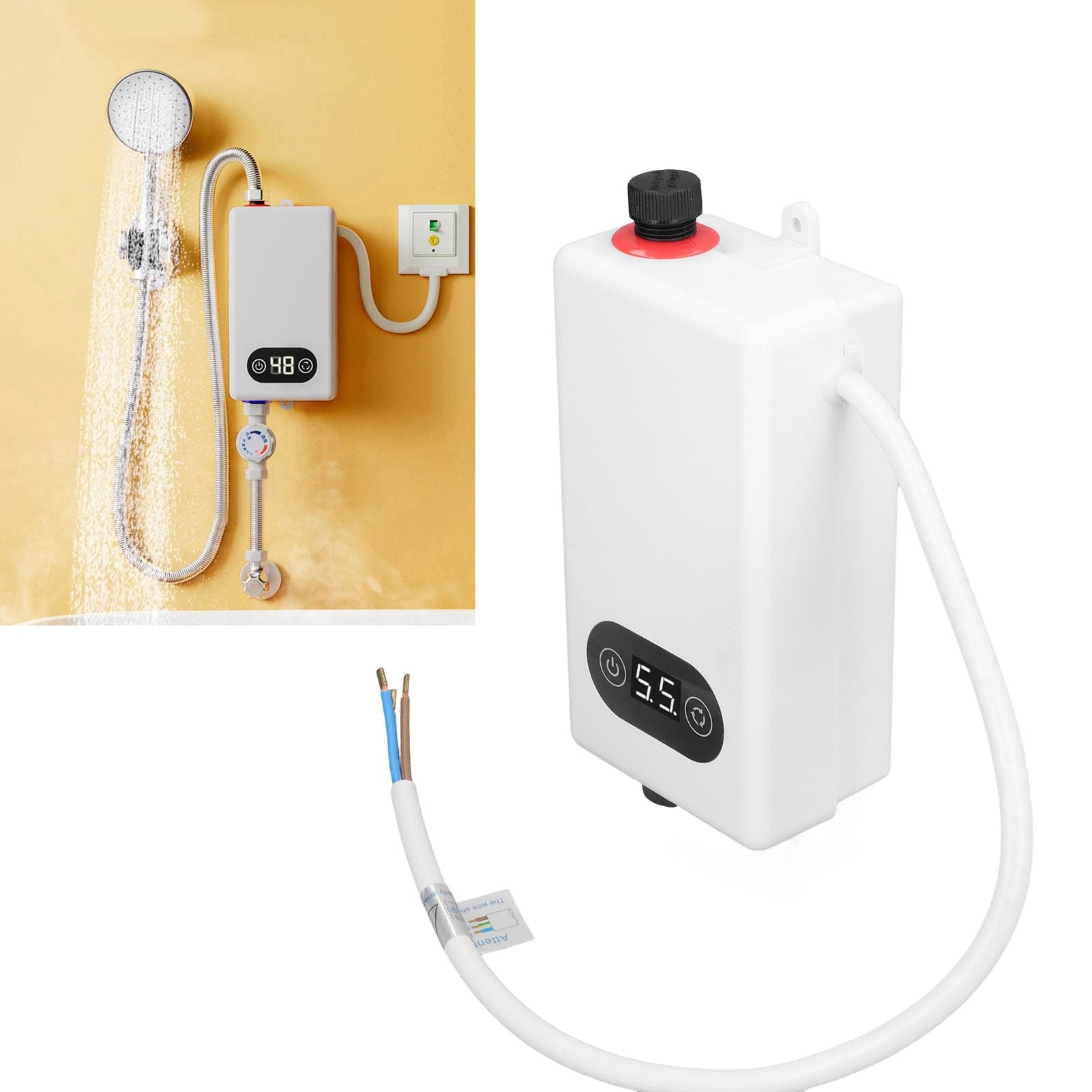 Calentador de Agua Electrico Instantaneo, 220V 3400W Calentador Bajo Consumo Agua Temperatura Constante para Ducha de Baño