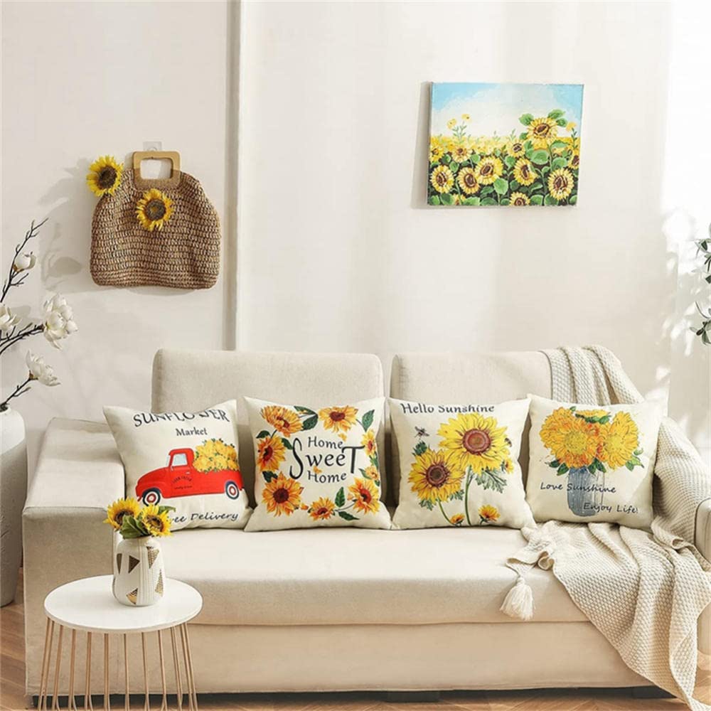 Granbey, 2 federe per cuscini a forma di girasole, 45 x 45 cm, per camera da letto, con motivo floreale, in cotone, con cerniera quadrata e cerniera nascosta, cuscino decorativo per la