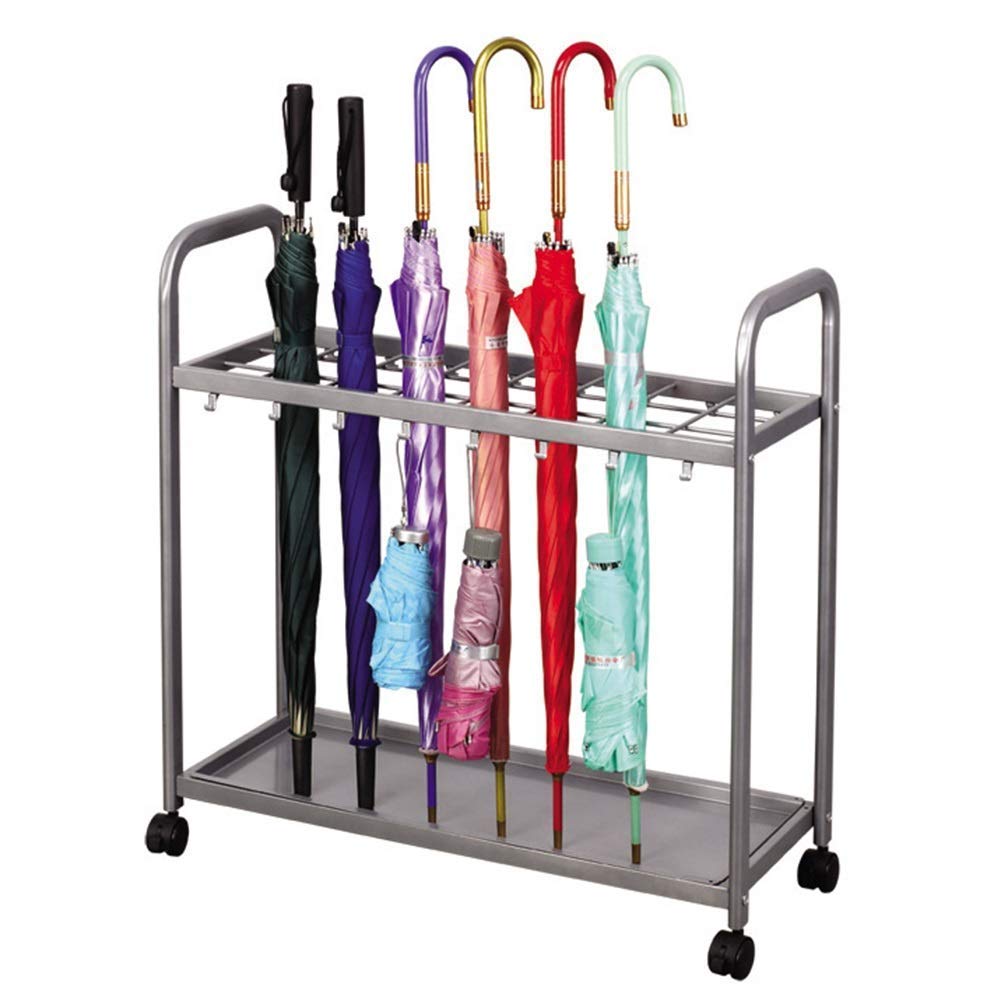 FCXWEVR Large Metal Umbrella Rack 24 Slot Freestanding Holder with Wheels Hooks & Drip Tray for Entryway nization Space Saving Umbrella Stand