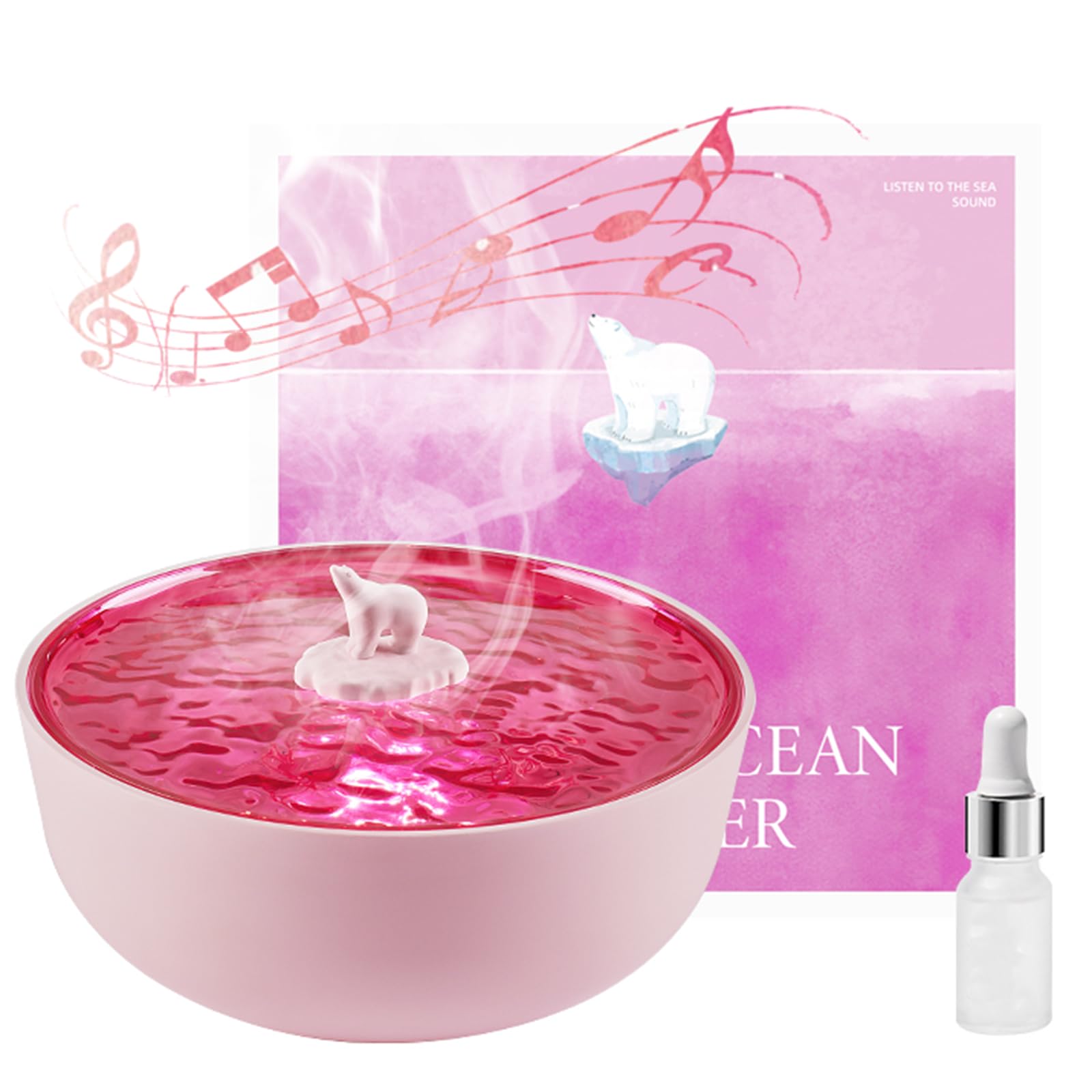 Waves Vinyl Bluetooth Speaker, Aqua Vinyl Waves Mini Speaker with Aroma Diffuser, Record Player Bluetooth Speaker with Lights for Bedroom, Party (Pink)