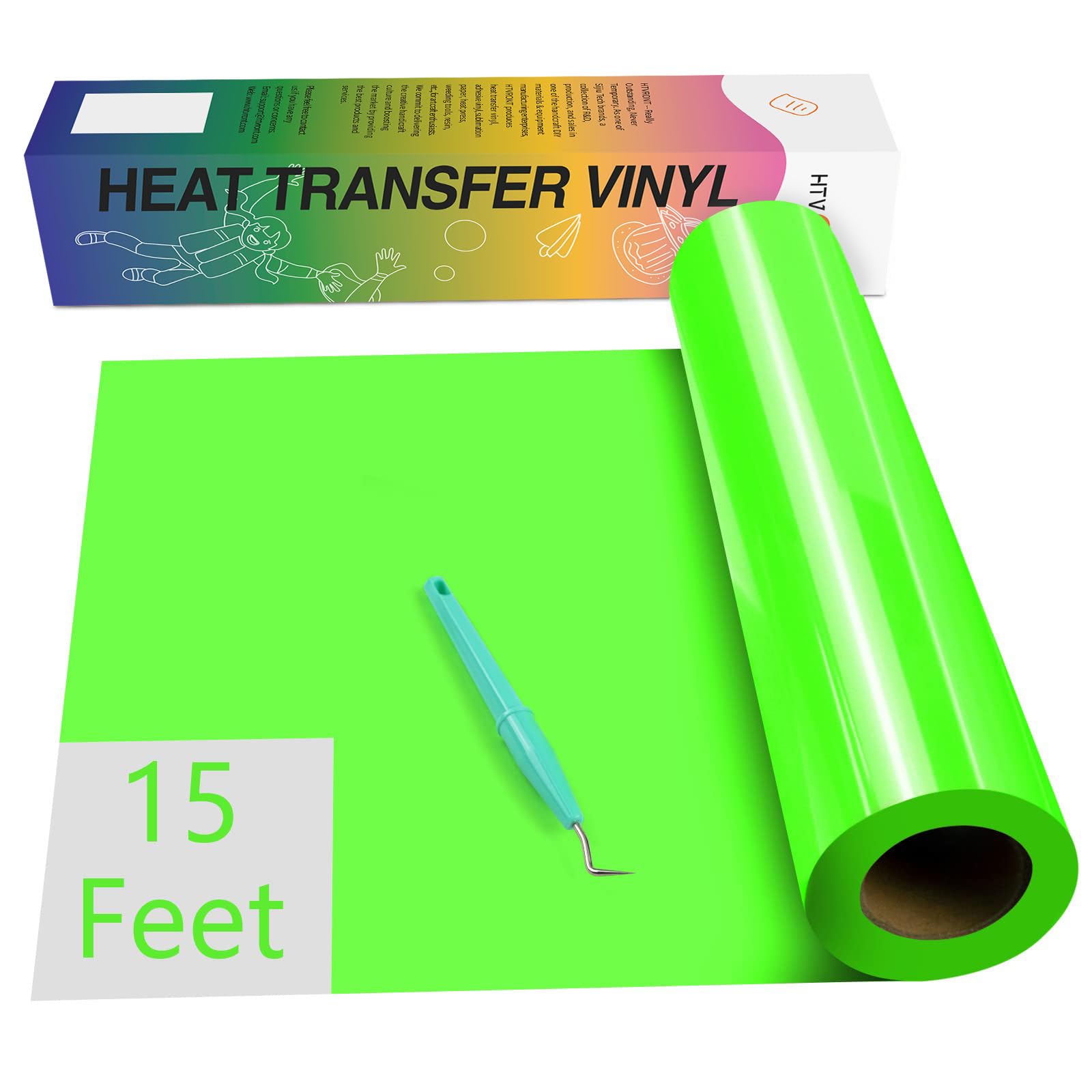 HTVRONT Heat Transfer Vinyl HTV Vinyl Rolls - 12" x 15ft Neon Green Iron on Vinyl for All Cutting Machines, HTV Vinyl for Shirts - Easy to Cut & Weed for Heat Vinyl Design