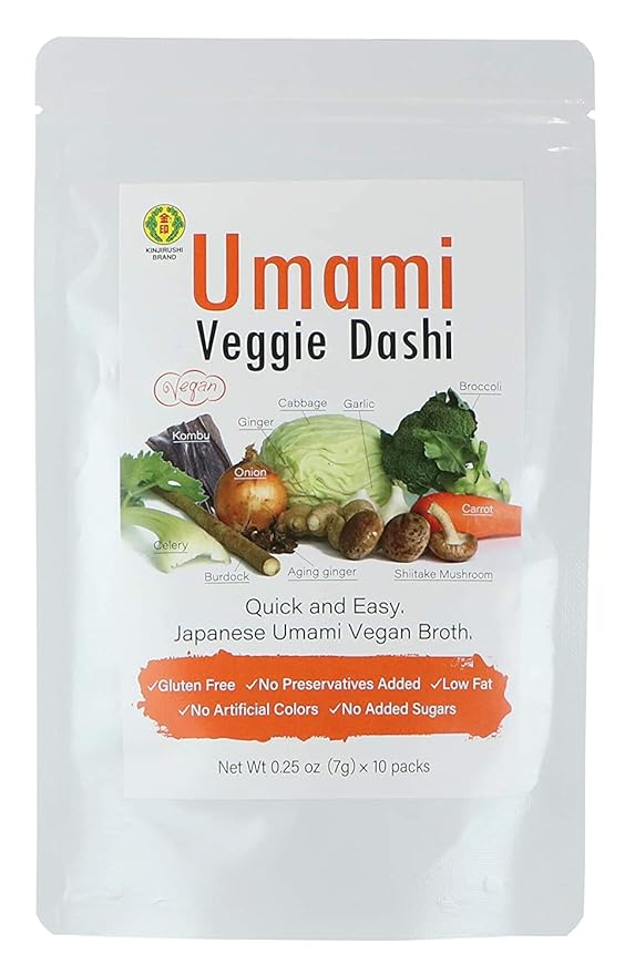 Kinjirushi Umami Veggie Broth Soup Packet Dashi Powder 2.47oz, (7g×10pcs) Miso Soup, Kombu, Ramen Broth, Udon Noodles, Seasoning Packet, No MSG, Gluten Free, Umami Seasoning, Instant Dashi, Veg Stock