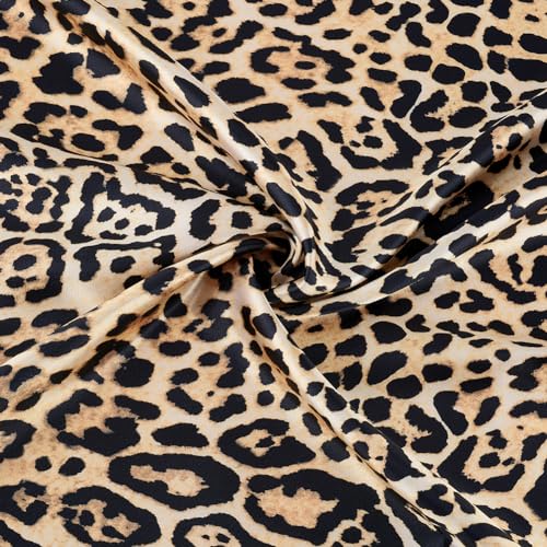 FINGERINSPIRE Tela de leopardo de 150 x 200 cm (caqui claro), seda satinada, imitación de leopardo, tela decorativa con patrón de guepardo para manualidades de costura