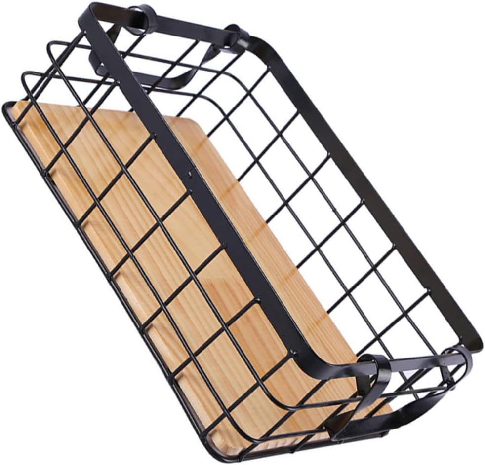 Luxshiny Rectangular Black Wire Kitchen Storage Basket with Base Multipurpose Fruit and Snack Organizer Lightweight Household Container for Pantry and Countertop Use