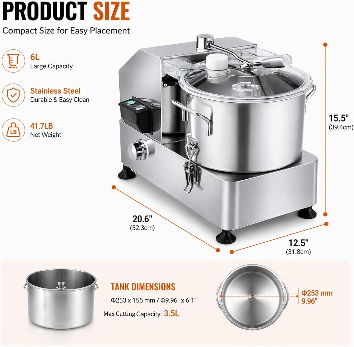 Hakka Commercial Food Processor, 1800W Electric Vegetable Cutter Heavy-Duty Veggie Chopper with Limitless Speed Control & Patented S/S Blade – 6L Capacity for Chopping Vegetable, Fruit, Bread & Meat