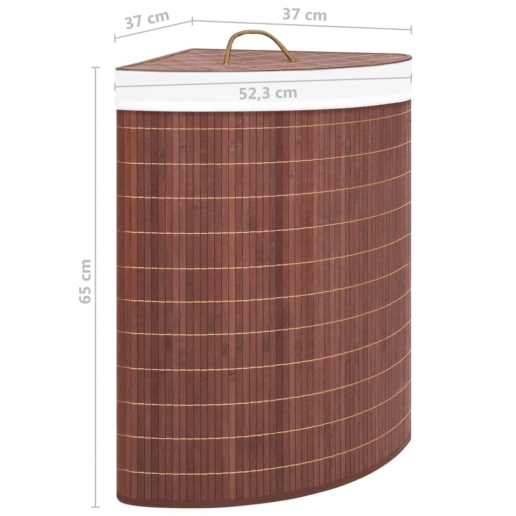 Cesto para la colada de esquina de bambú marrón, 60 L, con bolsa interior extraíble, plegable, para baño, dormitorio, lavandería, asa en la tapa, almacenamiento para ropa y juguetes