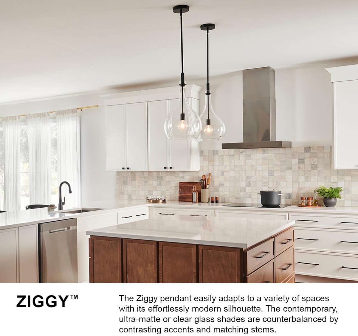 Hinkley Ziggy 4457BK-CL Medium Teardrop Pendant Light, Adjustable Stem for Customize Height from Even or Sloped Ceilings, Black and Clear Glass Shade