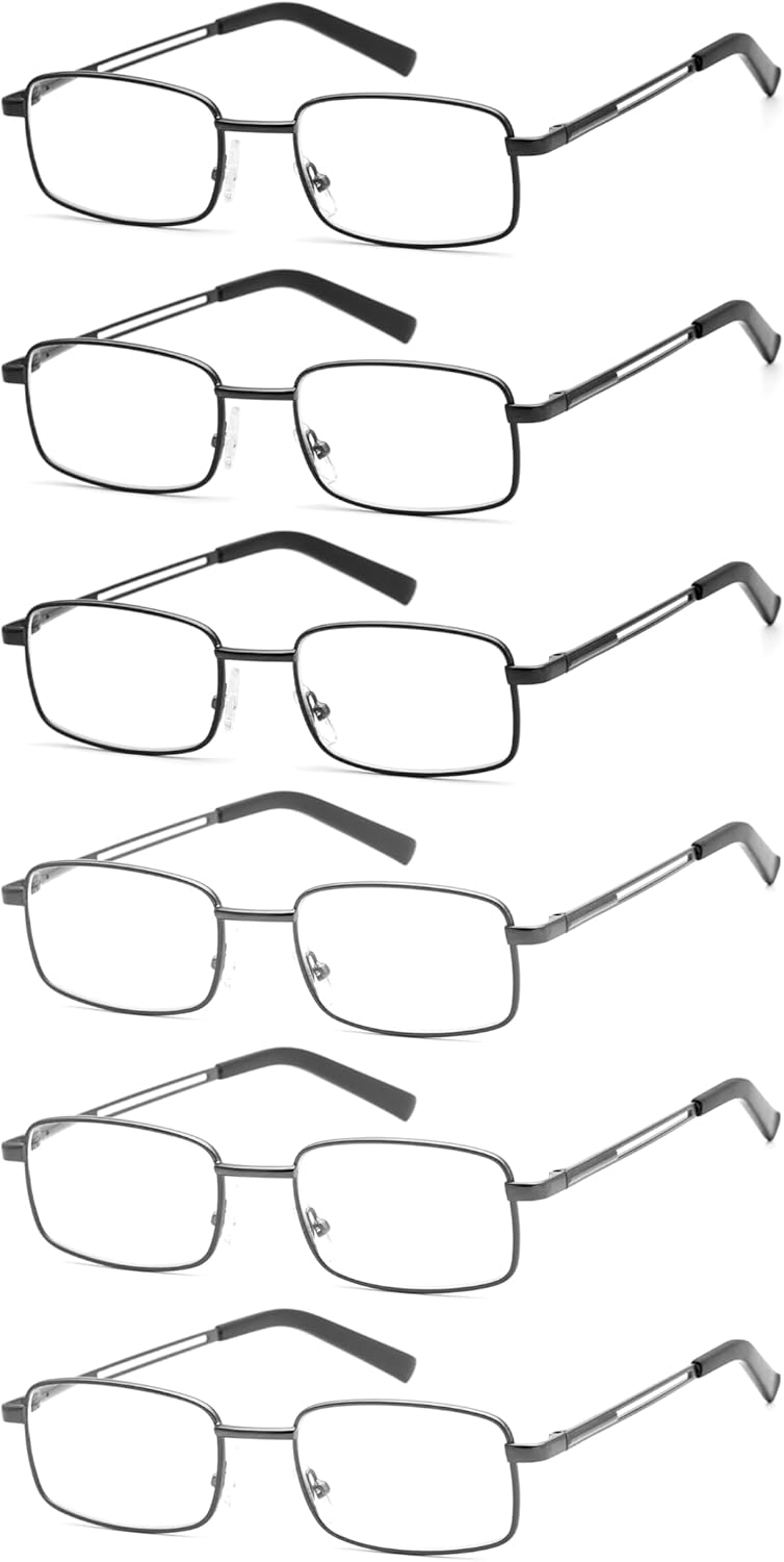HIGHLIKE Reading Glasses Men, Metal Stainless Flex Readers with Soft Cases, Clear Lens Blue Light Glasses