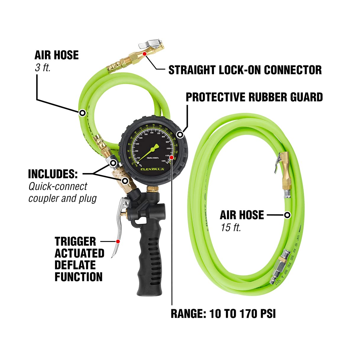Legacy al2025fz-2 Flexzilla Gonfiatore con 3" e 15" Quick Connect Tubo, Lock-on Chuck