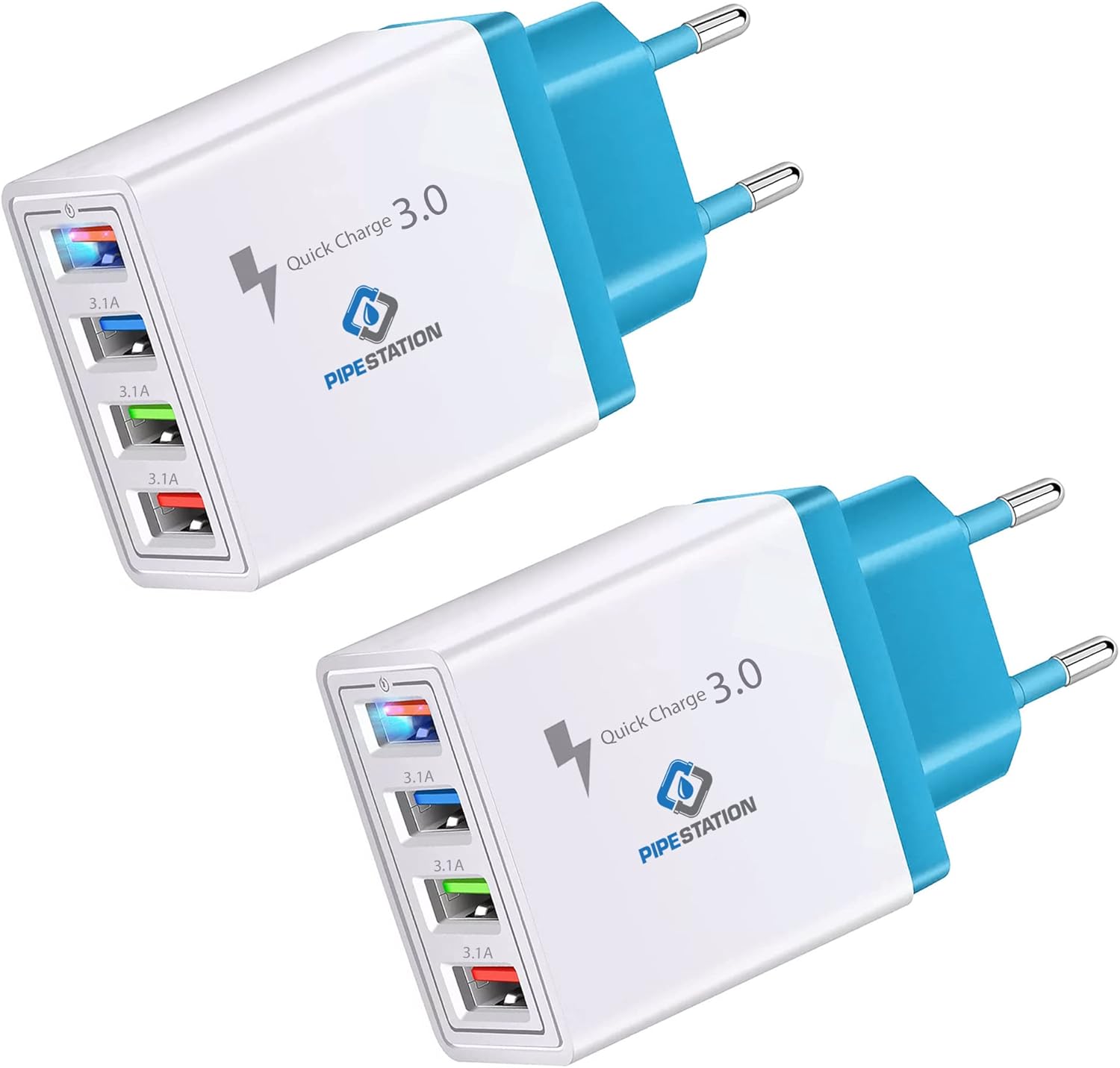 Pipestation European USB Charger Plug with 4 USB Ports x2 UK to