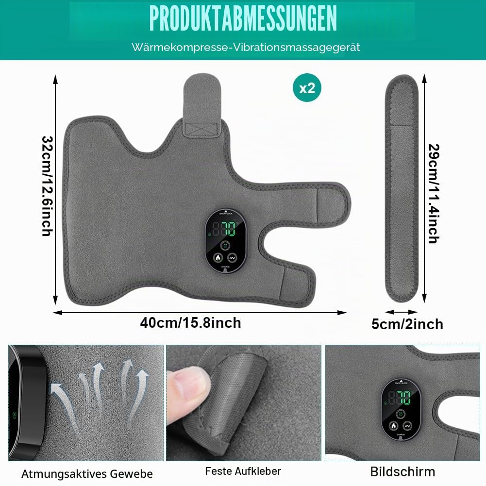 Fussmassagegerät Elektrisch Kabellos Tragbar 3-in-1, Fuß- & Sprunggelenkmassage mit 6 Heizstufen 3 Vibrationseinstellungen und Timer, zur Schmerzlinderung und Tiefenentspannung für zu Hause(2 Stück)