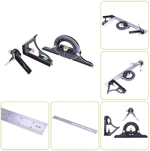Miniatura 6 de Regla cuadrada en T de acero inoxidable Combinación deslizante ajustable Regla cuadrada cuadrada y transportador Medición de Nivel Set de 4 piezas