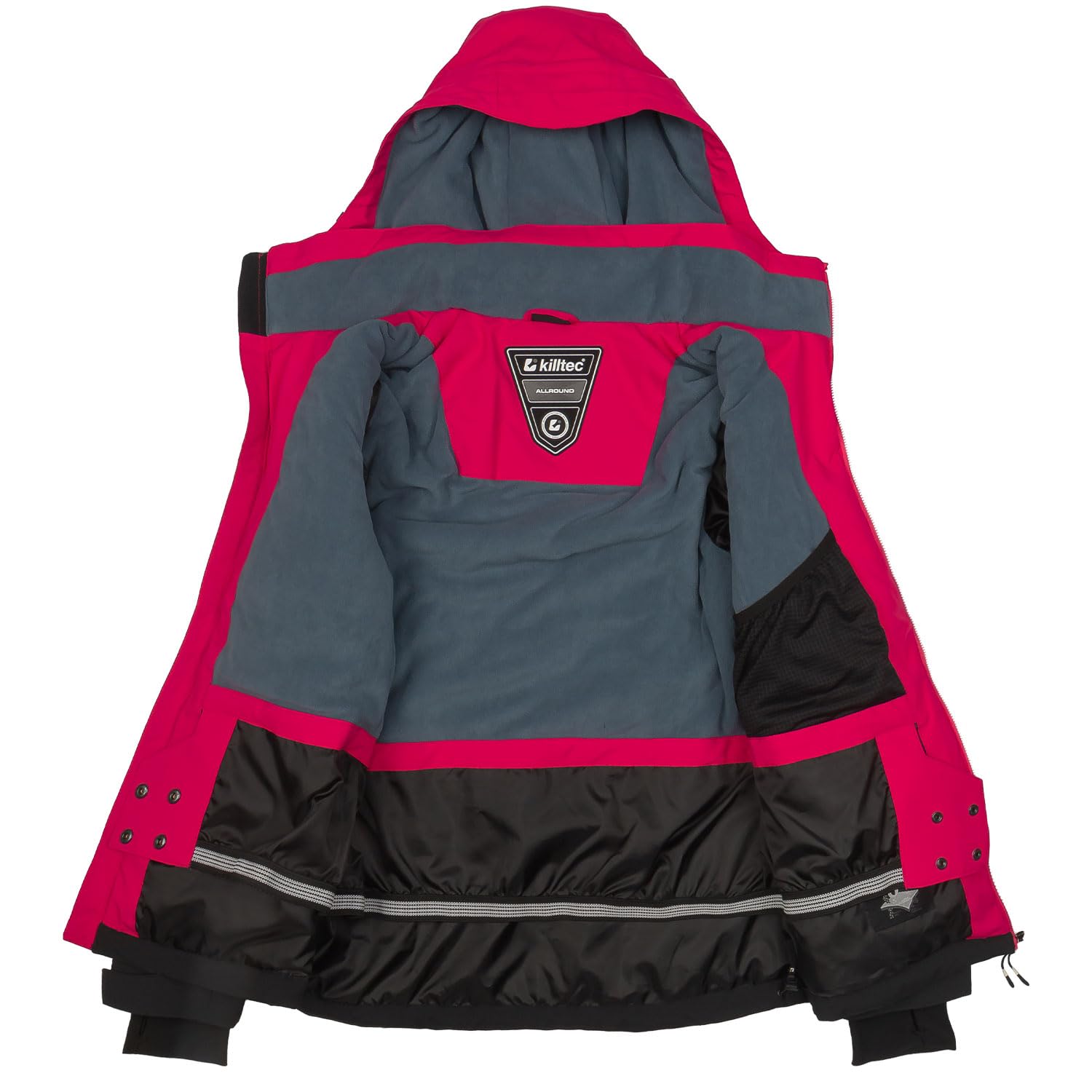 Killtec Damen Skianzug - Skijacke schwarz grau satt pink und Skihose satt pink - mit 10000mm Wassersäule - wasserdicht, atmungsaktiv