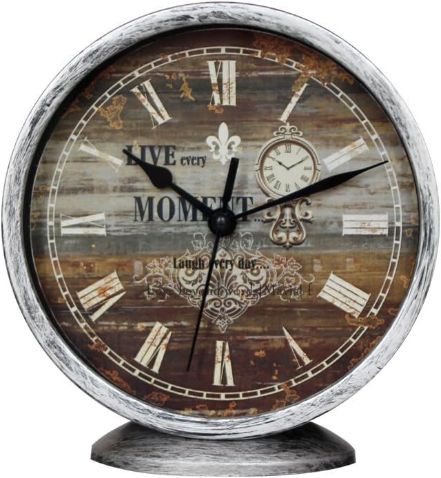 Classic Silent Desk Clock 6 Inch Non-Ticking Decor Silver Wall Clocks Easy to Ready for Kitchen Bathroom Office