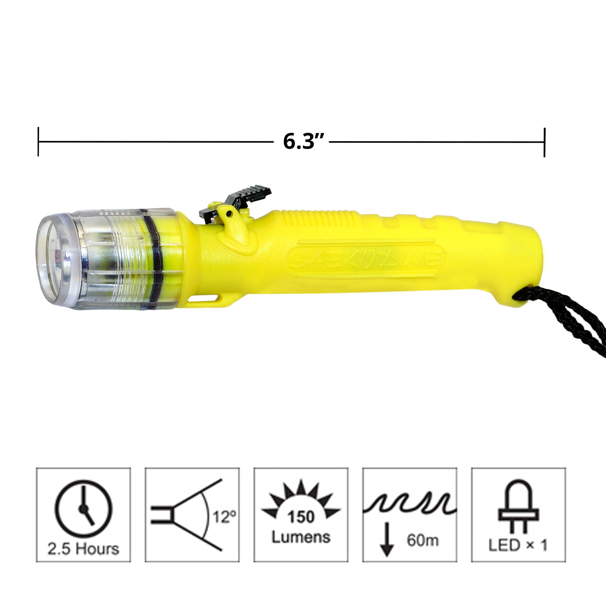 Saekodive Lite LED Flashlight - 150 Lumens Underwater Dive Light - Waterproof Torch Light for Outdoor Activities - Scuba Gear, Technical, Cave, Hunting, Camping Accessories (Black)
