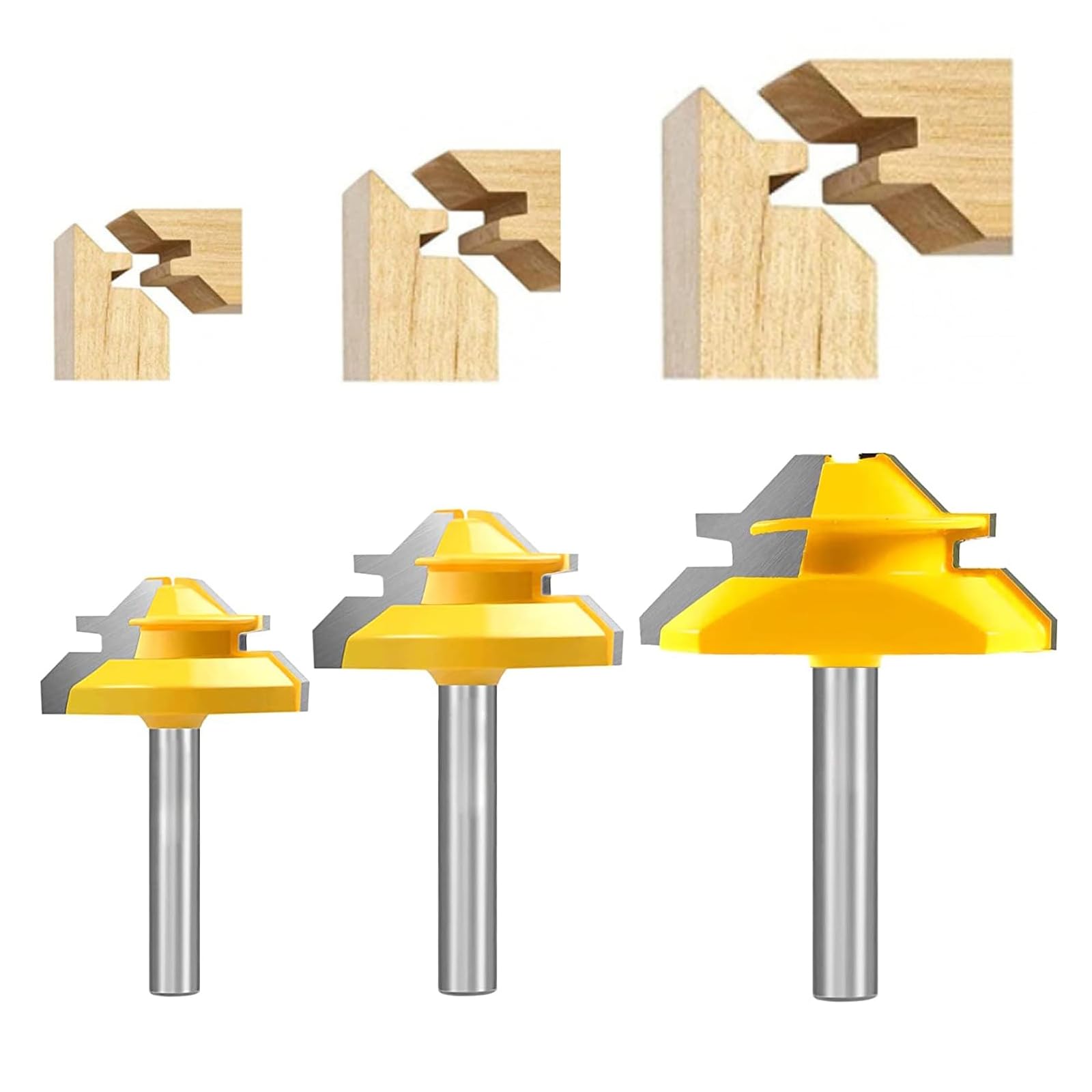TOTOWOOD 45 Degree Lock Miter Router Bit 3-Piece Set, for 31/64", 37/64",3/4" Cutting Height, 1/4 Inch Shank.Woodworking Tools Joint Router Bits (3PCS