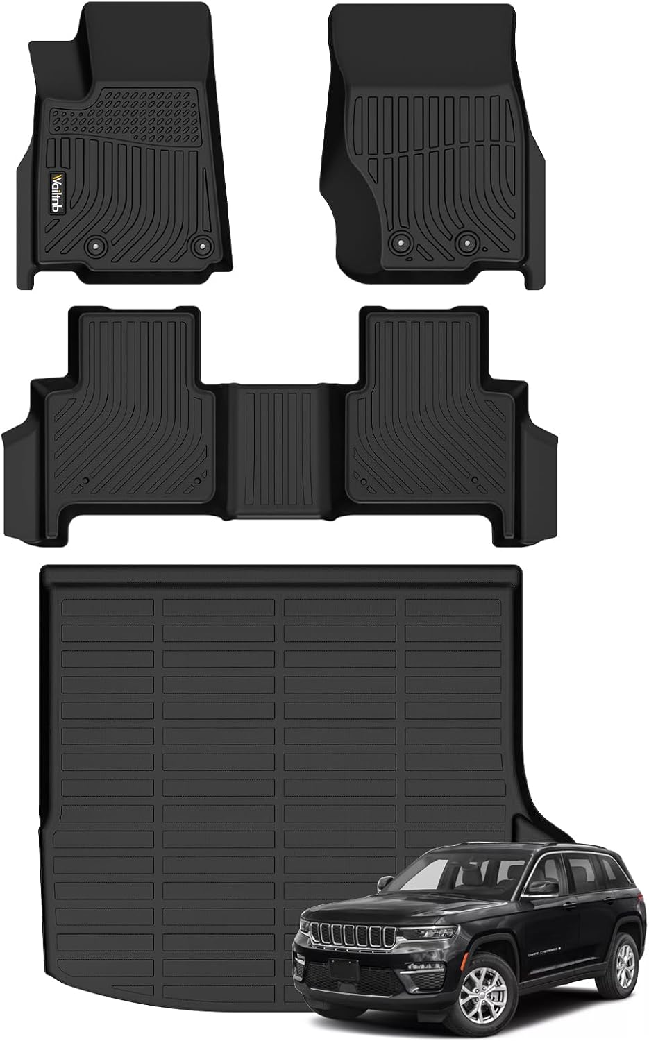 Wailtnb-Car Floor Mats & Cargo Mat for Jeep Grand Cherokee 2022 2023 2024 Include 4xe (Not for L&WK) Accessories for Jeep Grand Cherokee 2022-2024