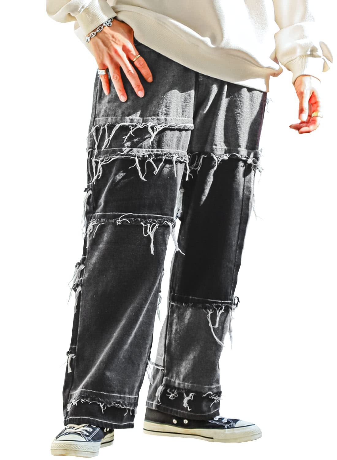 Nada パッチワーク デニムパンツ ナダ Amazon | ラグスタイル ワイドクレイジーデニムパンツ メンズ