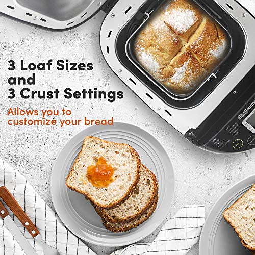 Elite Gourmet EBM8103B Programmable Bread Maker Machine 3 Loaf Sizes, 19 Menu Functions Gluten Free White Wheat Rye French and more, 2 Lbs, Black image 5