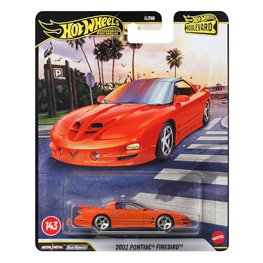 Hot Wheels Boulevard™ Pontiac Firebird 2002, carrinho metálico com pneus Real Riders™, acabamento premium e decoração incrível para colecionar