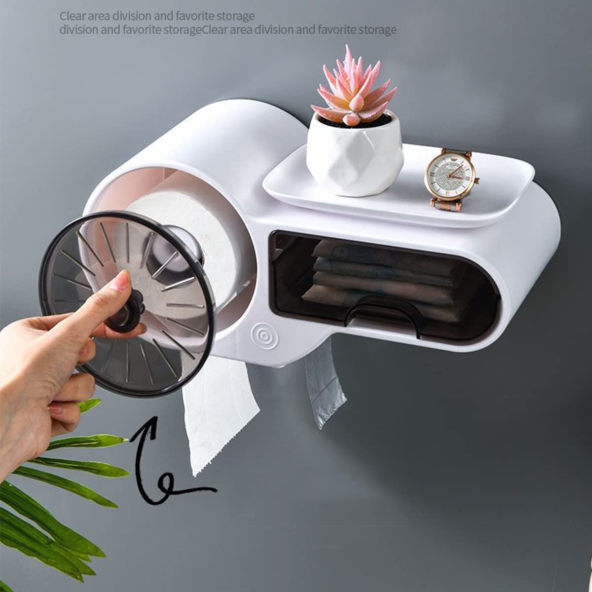 Toilettenpapierhalter-Ständer, wandmontierte Taschentuchbox, staubdichter Papierhandtuchspender, Mehrzweck-Badezimmer-Aufbewahrungslösung, transparentes Design, nicht perforiert