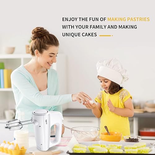 Miniatura 6 de JEWJIO Pro - Batidora de mano eléctrica de 250 W, 5 velocidades + mezclador de mano Turbo con 5 accesorios de acero inoxidable, estuche de