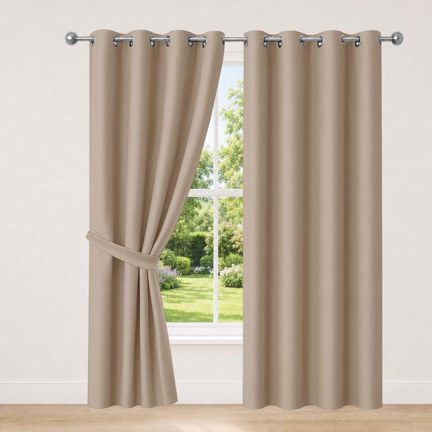 AMEHA Blackout Curtains for Bedroom Eyelet Beige Curtains, 46”x90” 1 Pair