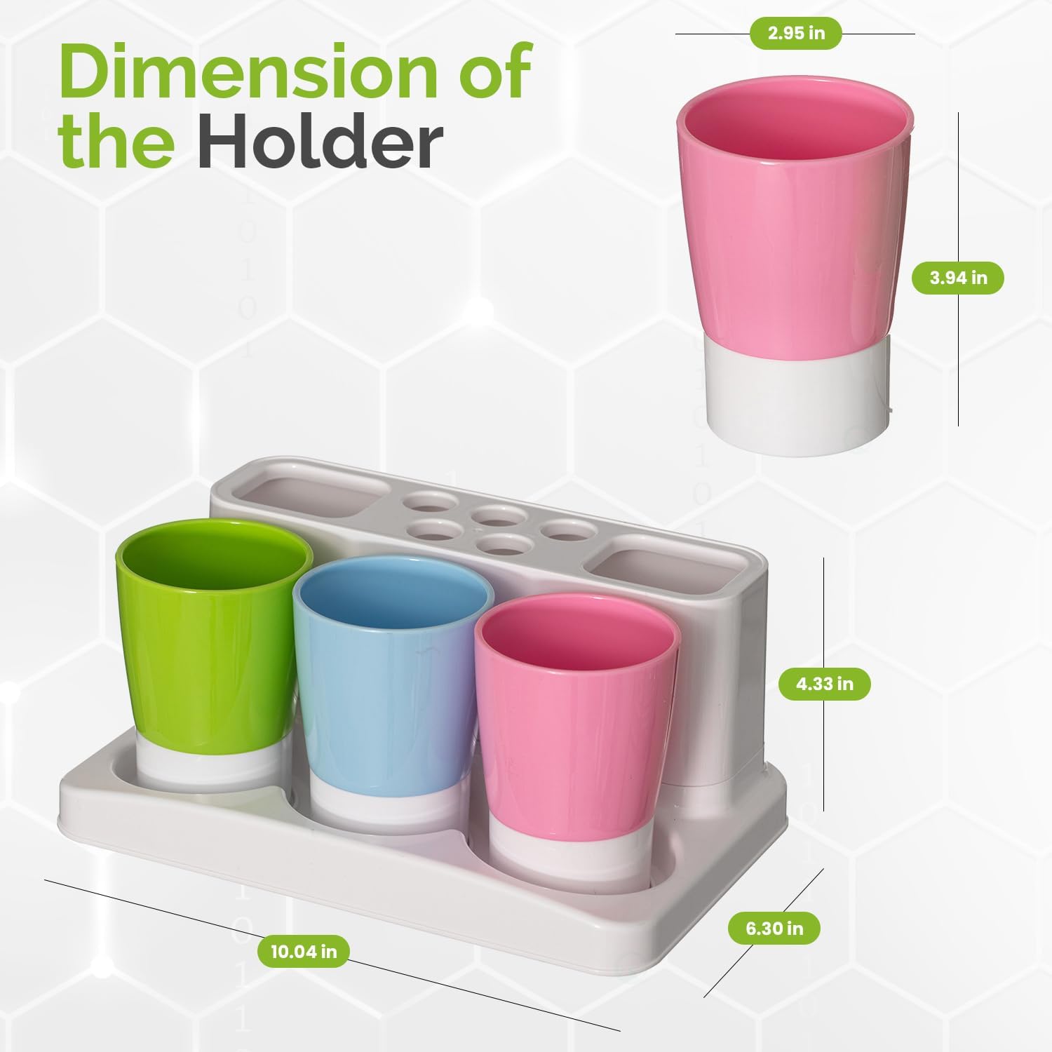 Basicwise Plastic Bathroom Toothbrush Holder Countertop Oral Care Organizer Storage Rack with 5 Brush Holes 2 Toothpaste Slots and 3 Colors Rinse Cups for Family & Guest Bathroom Essentials