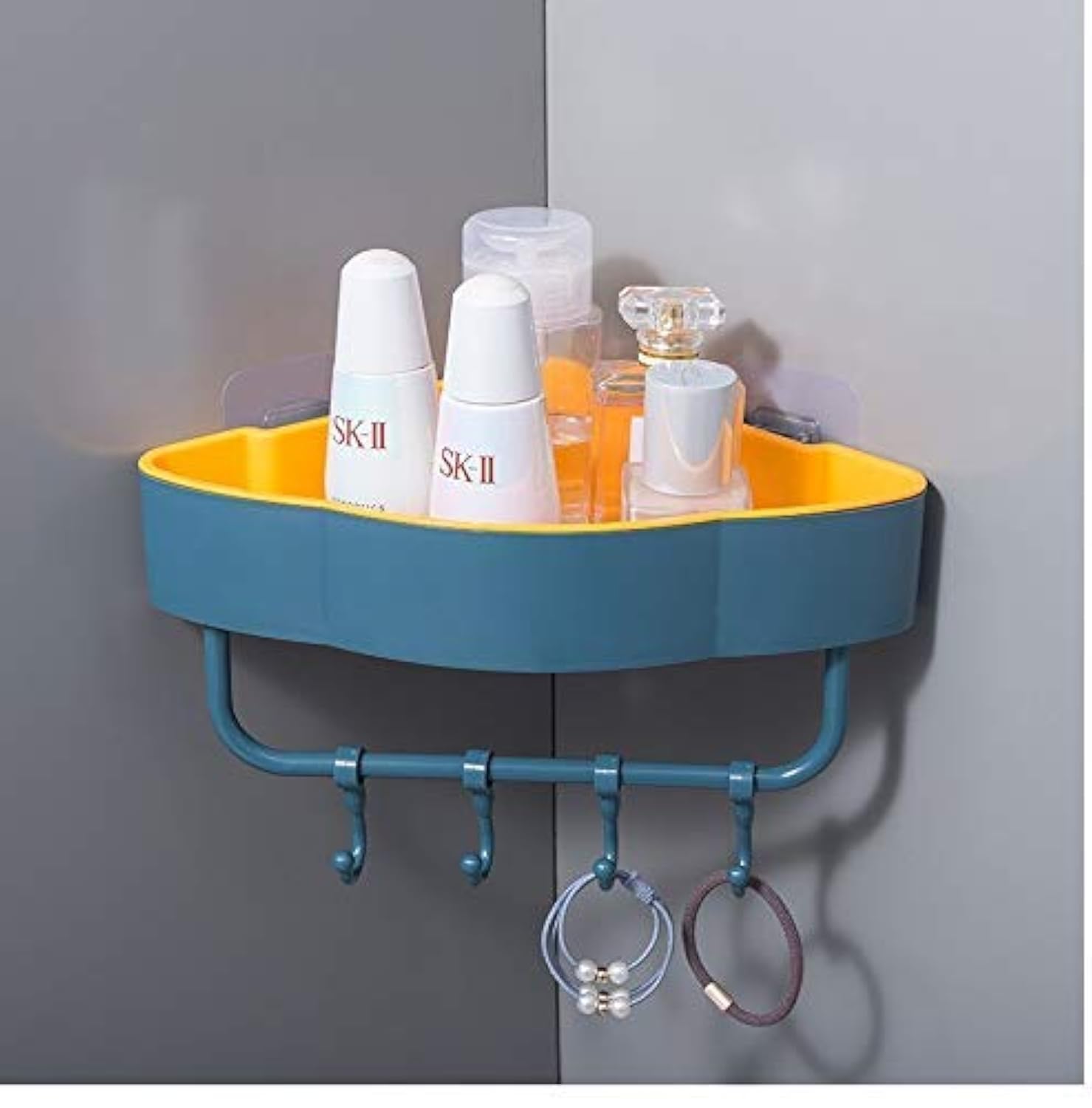 SANTINA 1 Pc Multipurpose Plastic Corner Bathroom Shelf Wall Storage Rack with Magic Sticker Towel Holder with 4 Hook for Kitchen - Random Color (B0B3MMV6K6) Amazon Price History, Amazon Price Tracker