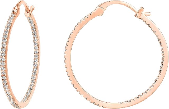 PAVOI 14K Gold Plated 925 Sterling Silver Post Cubic Zirconia Hoop Earrings 30/15mm