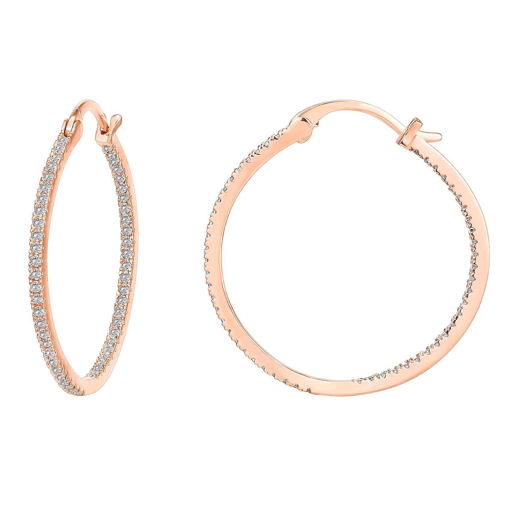 PAVOI 14K Gold Plated 925 Sterling Silver Post Cubic Zirconia Hoop Earrings 30/15mm