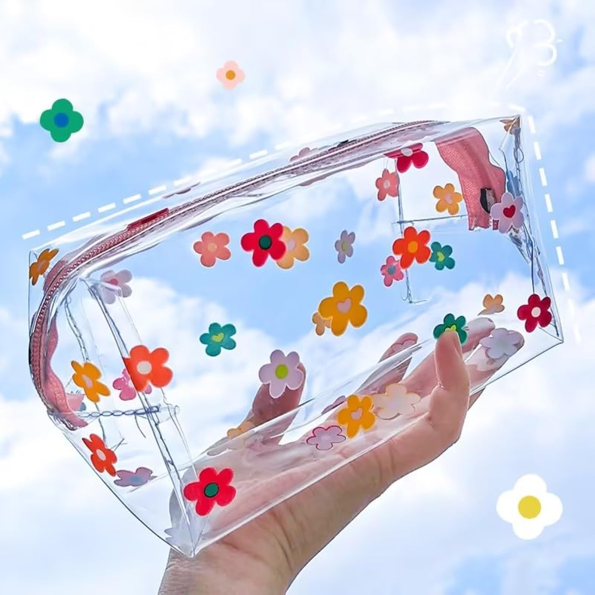 Clear Colorful Flower Makeup Bags, Waterproof Toiletry Storage Pouch