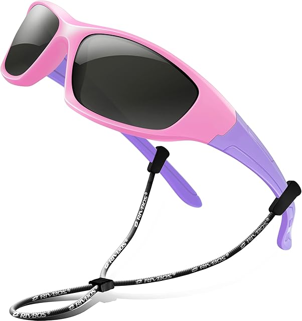 RIVBOS Kids Sunglasses Polarized Rubber UV Protection with Glasses Strap for Boys Girls Baby and Children Age 3-10 RBK004