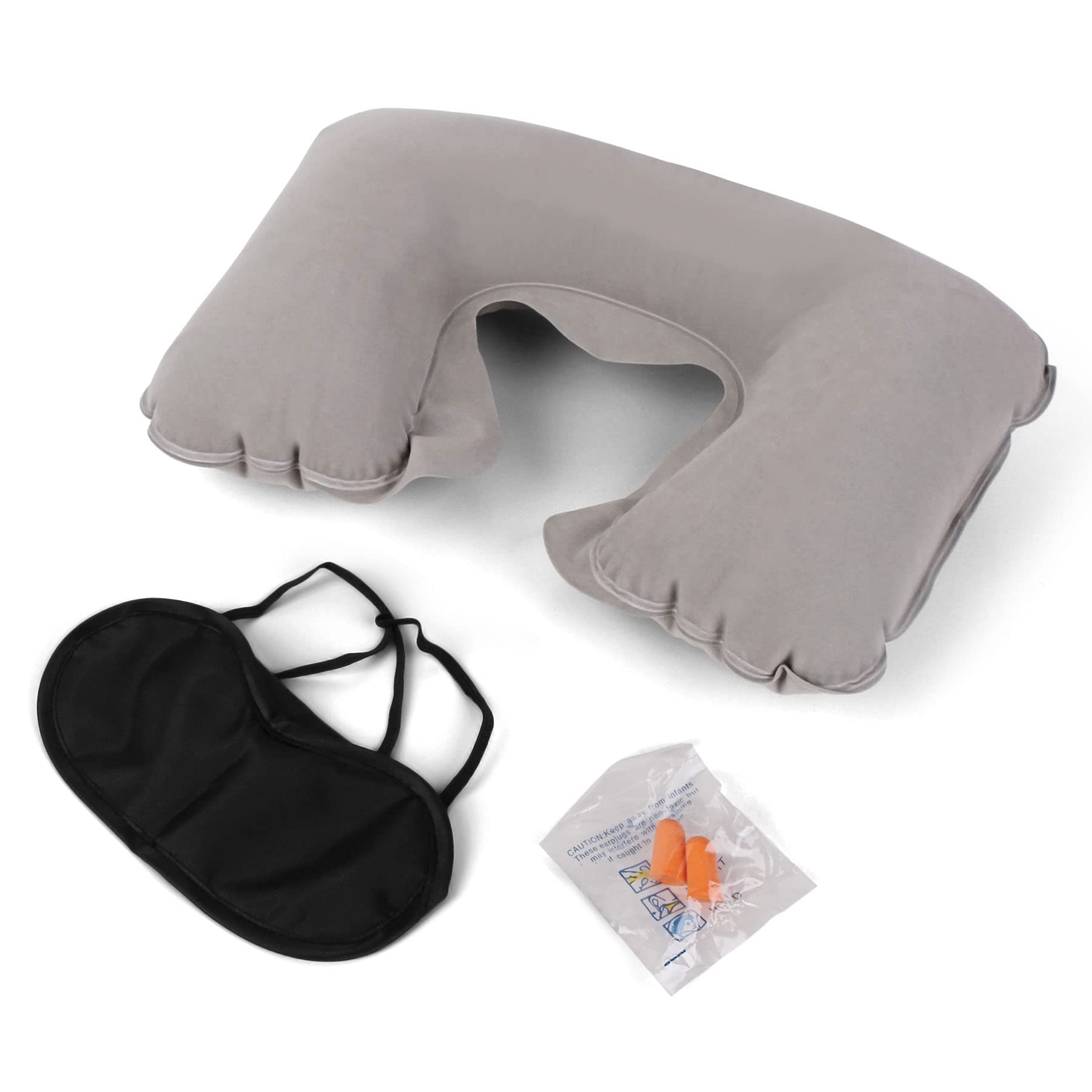 Lillyvale Grey Inflatable Travel Neck Pillow - Soft Flight Rest/Support Cushion Head & Neck (Grey)