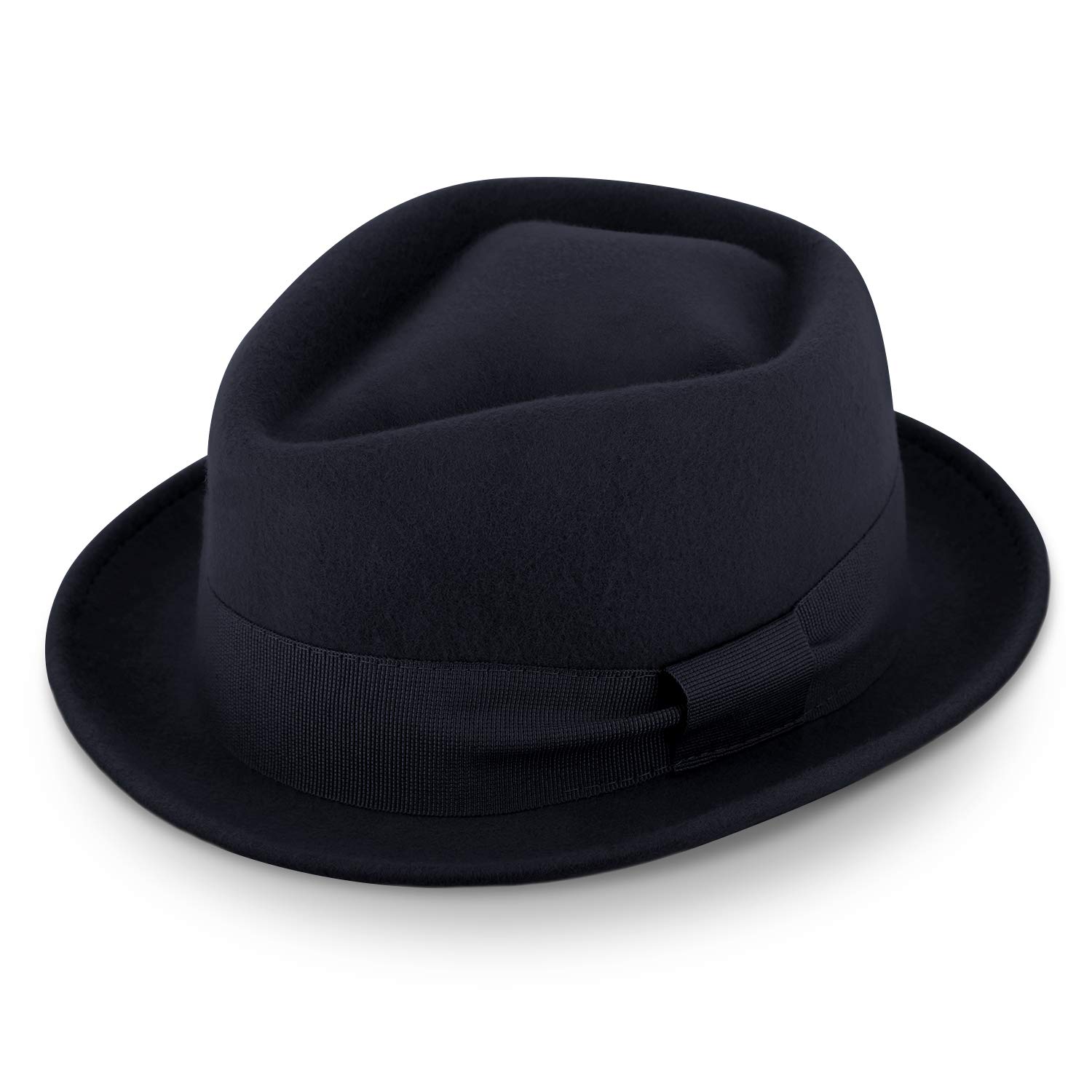 fiebig Medlock Porkpie Diamond | Chapeau en Feutre 100% Laine avec Ruban Grosgrain | Pork-Pie Confortable et léger fabriqué en Italie