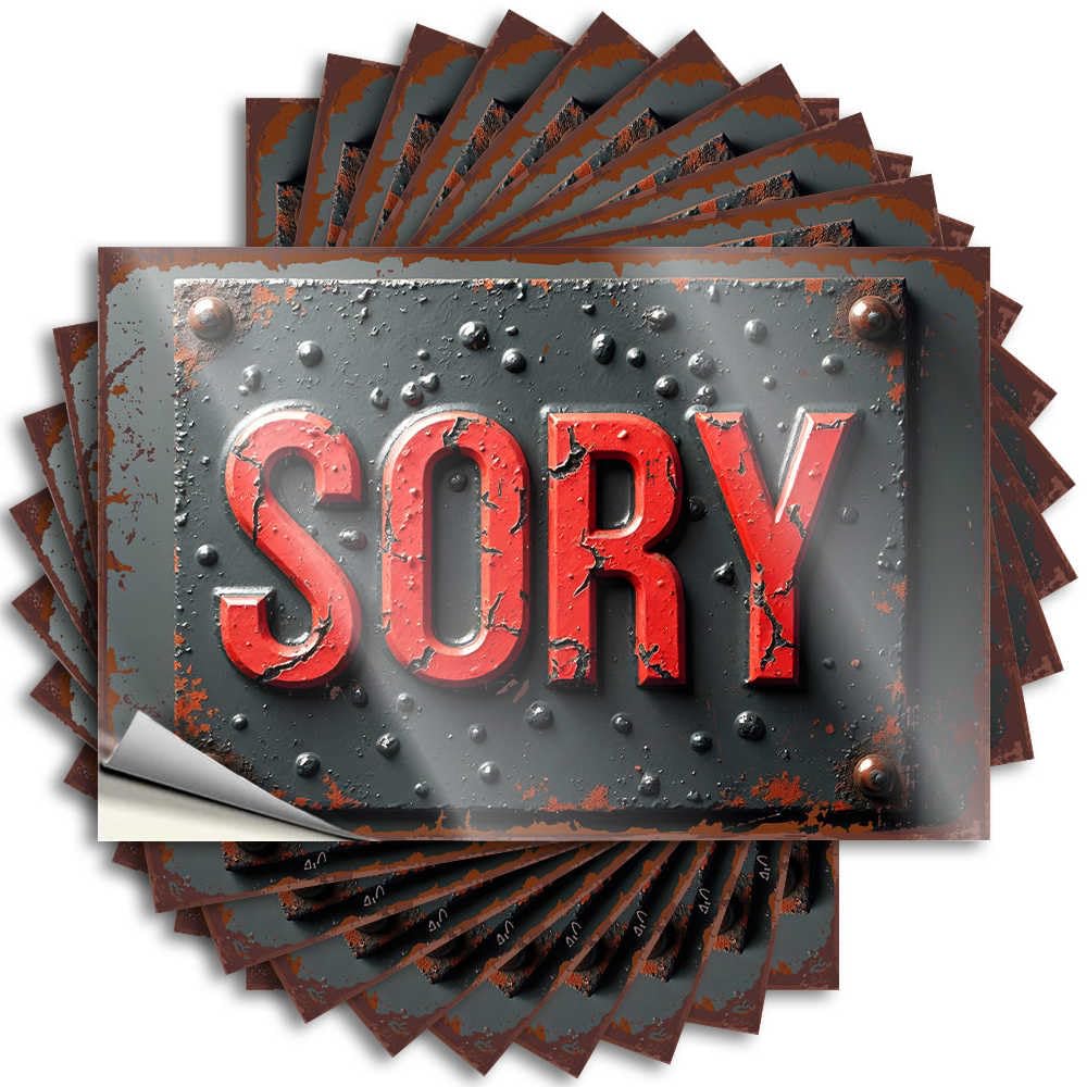 Stickers Aesthetic, Science Tumbler Rusty Metal Plate with Bold Red 'Sorry' Letters | Retro Room Decor(8X12CM)